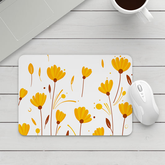 Feblilac Hand Painted Flowers Leaves Orange Yellow Mouse Pad
