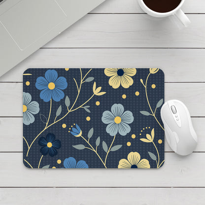 Feblilac Japanese Blue and Gold Flowers Mouse Pad