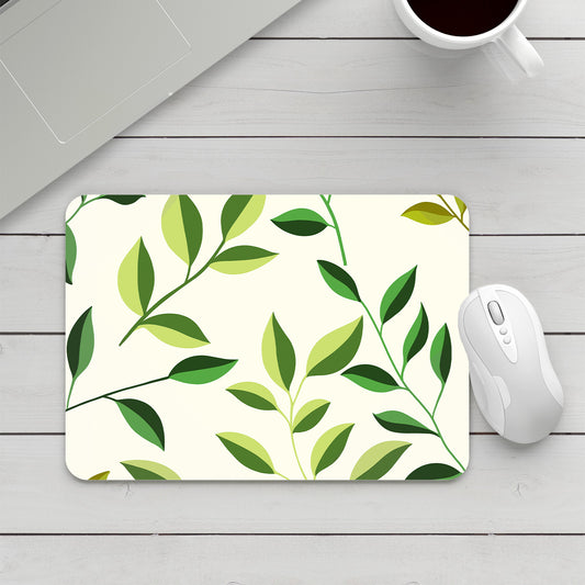 Feblilac Small Leaves Green Beige Background Mouse Pad