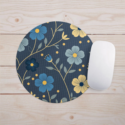 Feblilac Japanese Blue and Gold Flowers Mouse Pad