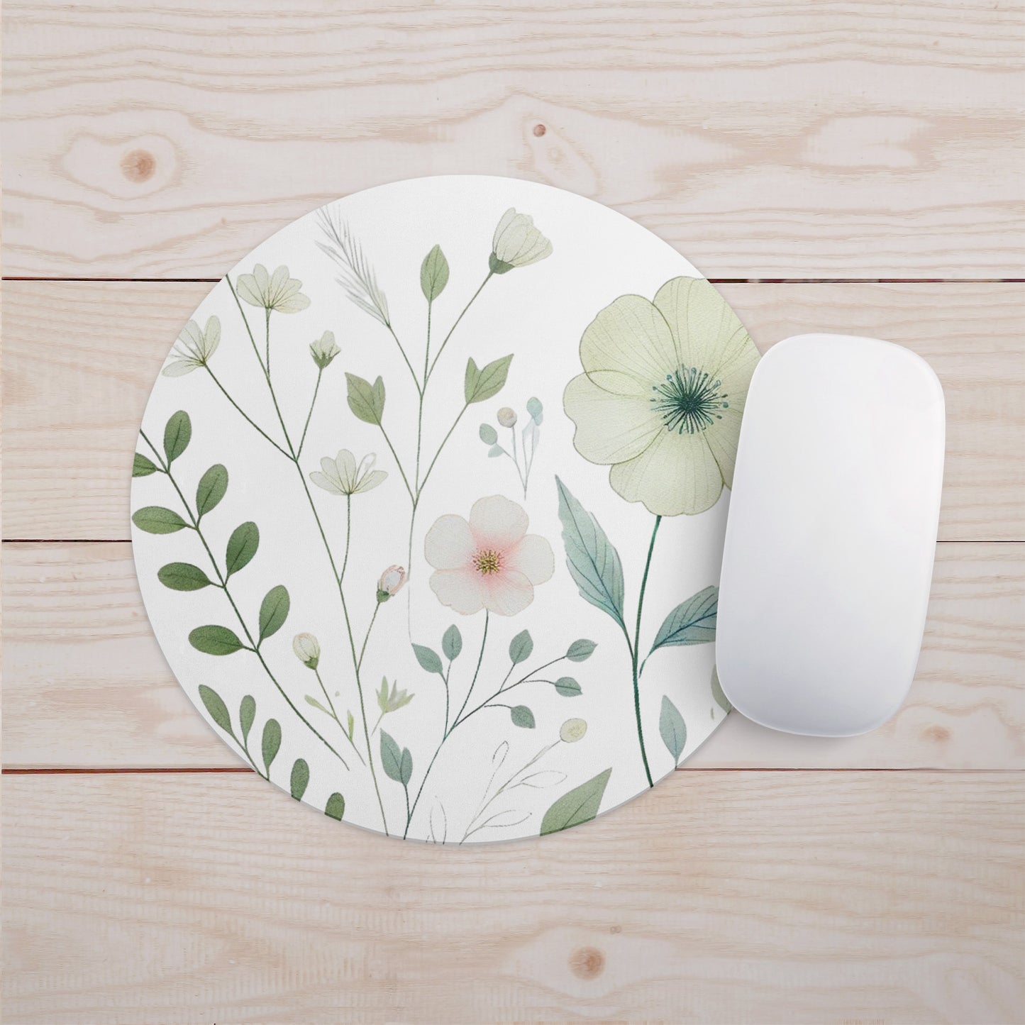 Feblilac Watercolor Flowers and Leaves Mouse Pad