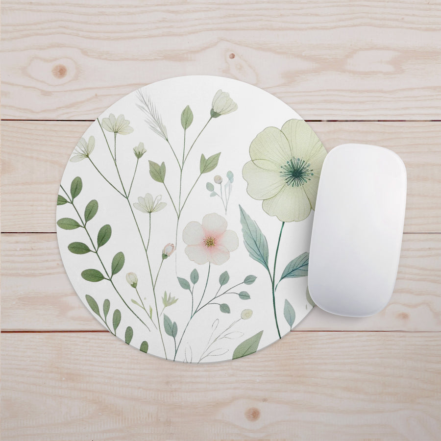 Feblilac Watercolor Flowers and Leaves Mouse Pad - view 2