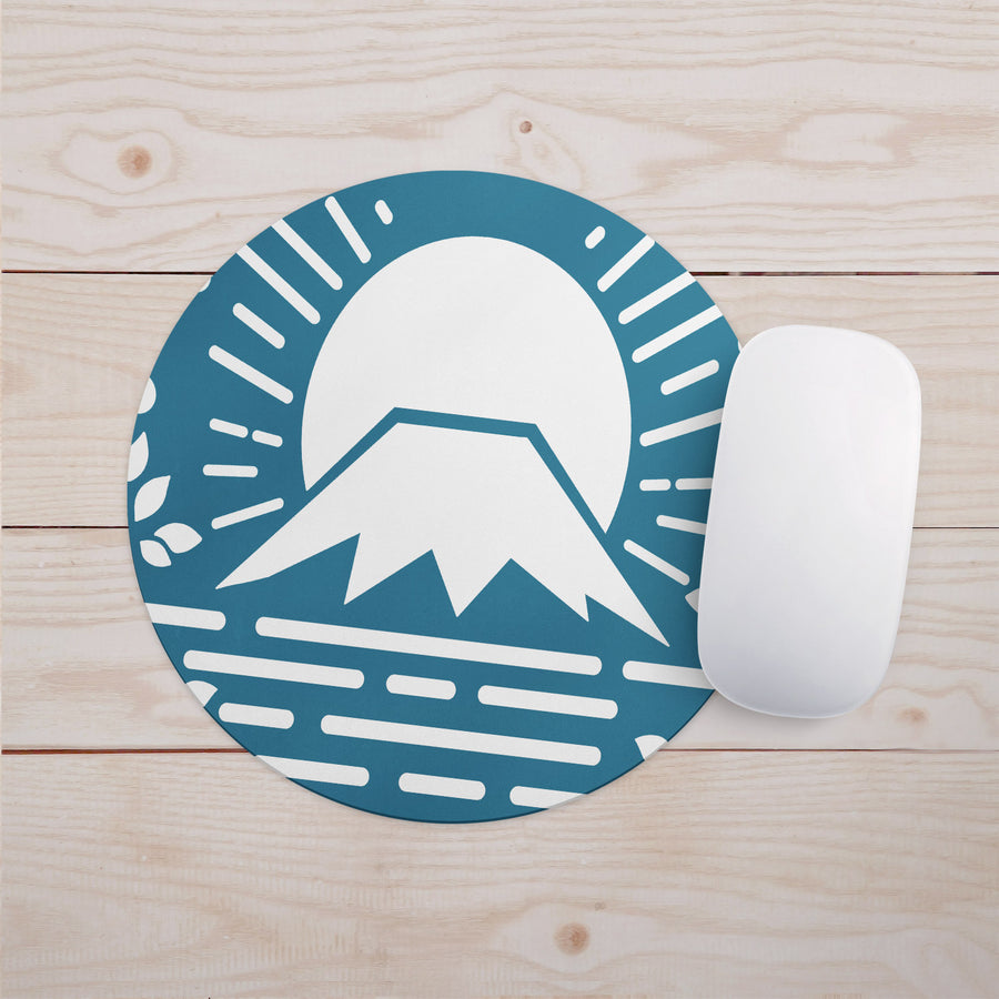 Feblilac Simple Blue Background Mt. Fuji Cherry Blossoms Mouse Pad - view 2
