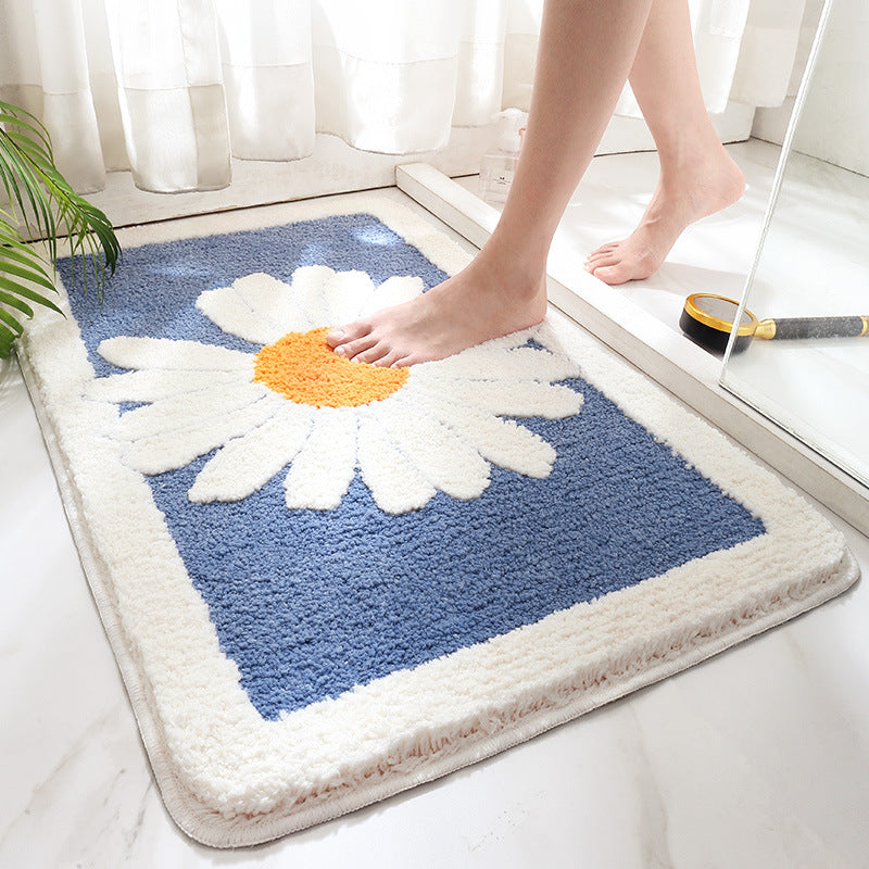 Feblilac Daisy Flower Bath Mat, Chrysanthemum Bathroom Rug, 23x64 inches