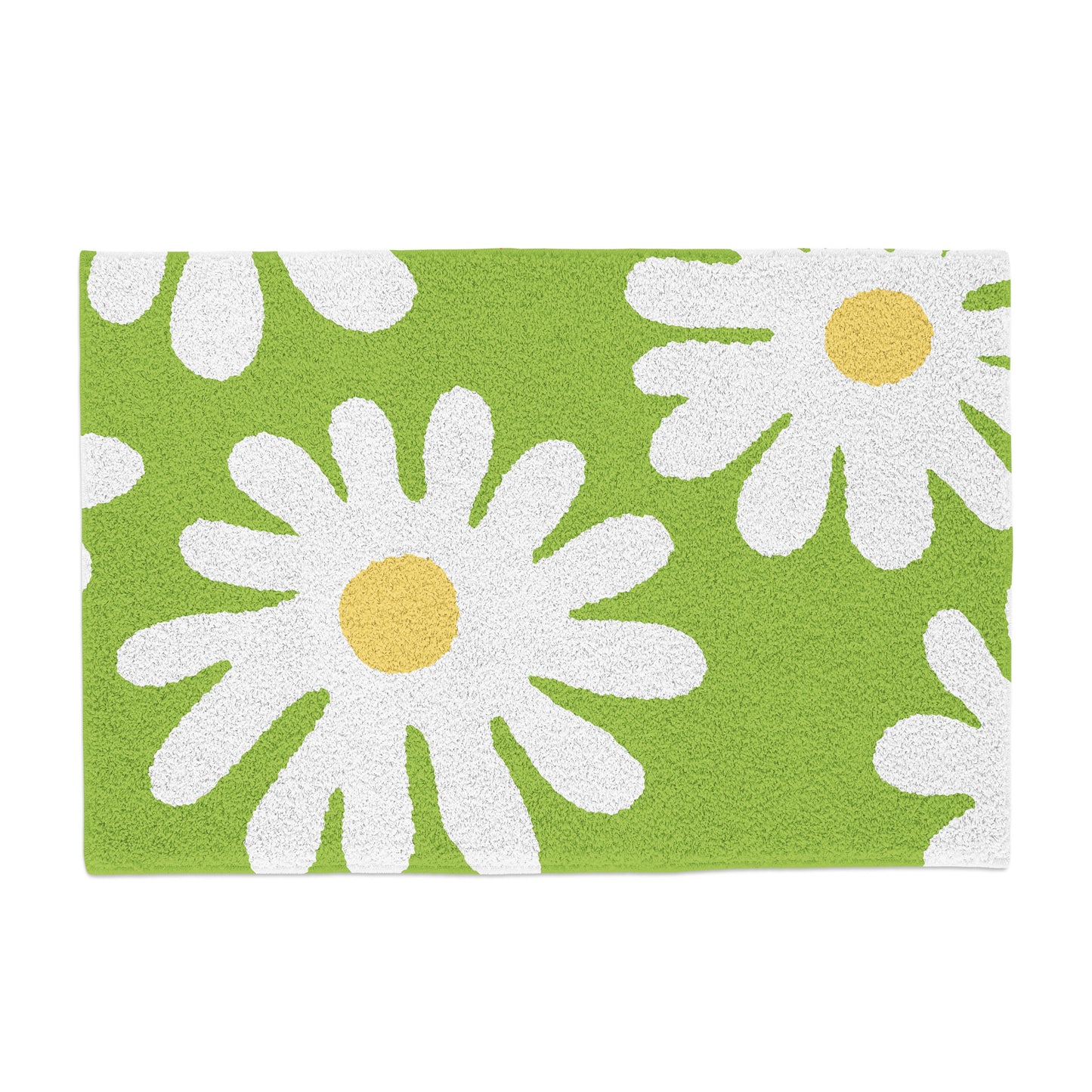 Feblilac Green Background Irregular Daisy Tufted Bath Mat@Frank’s design