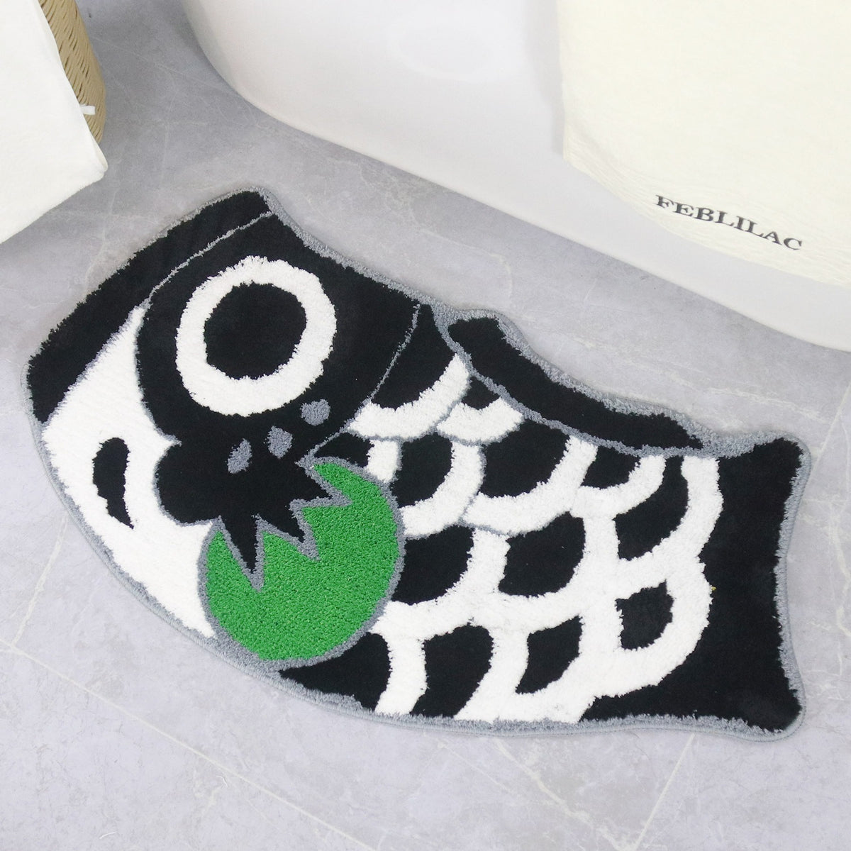 Feblilac Black Koinobori Carp Flag Tufted Bath Mat
