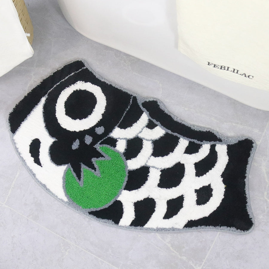 Feblilac Black Koinobori Carp Flag Tufted Bath Mat