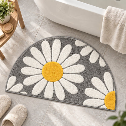 Feblilac Half Circle Daisy Tufted Bath Mat