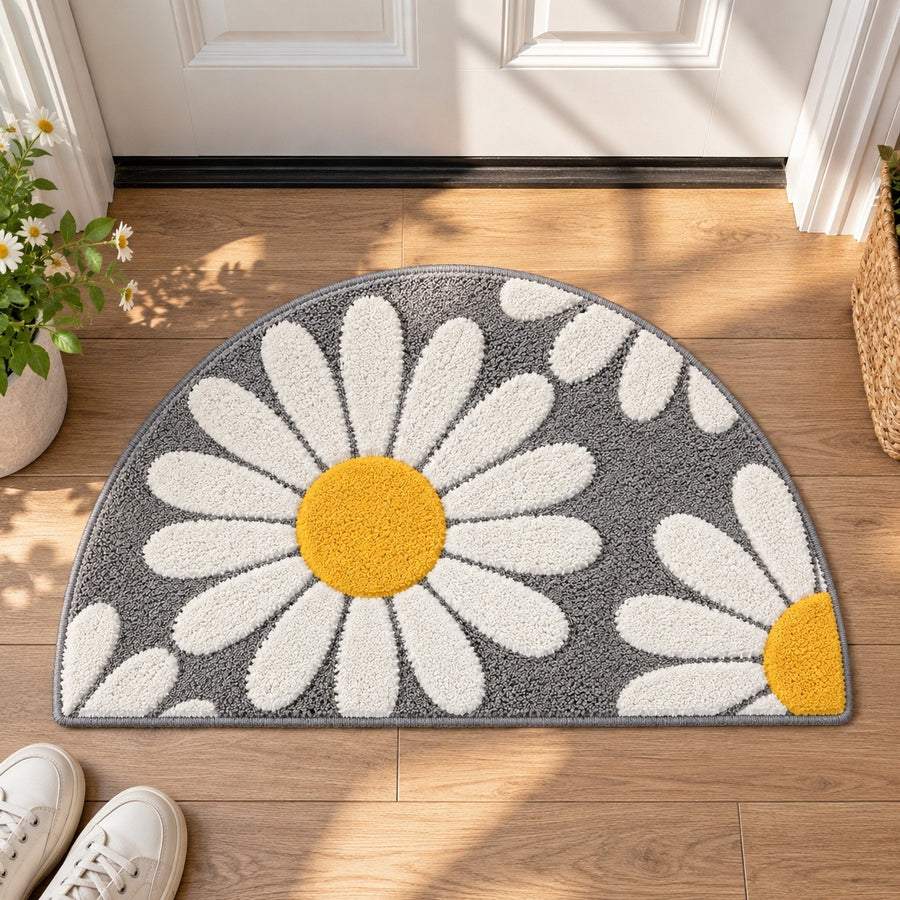 Feblilac Half Circle Daisy Tufted Bath Mat