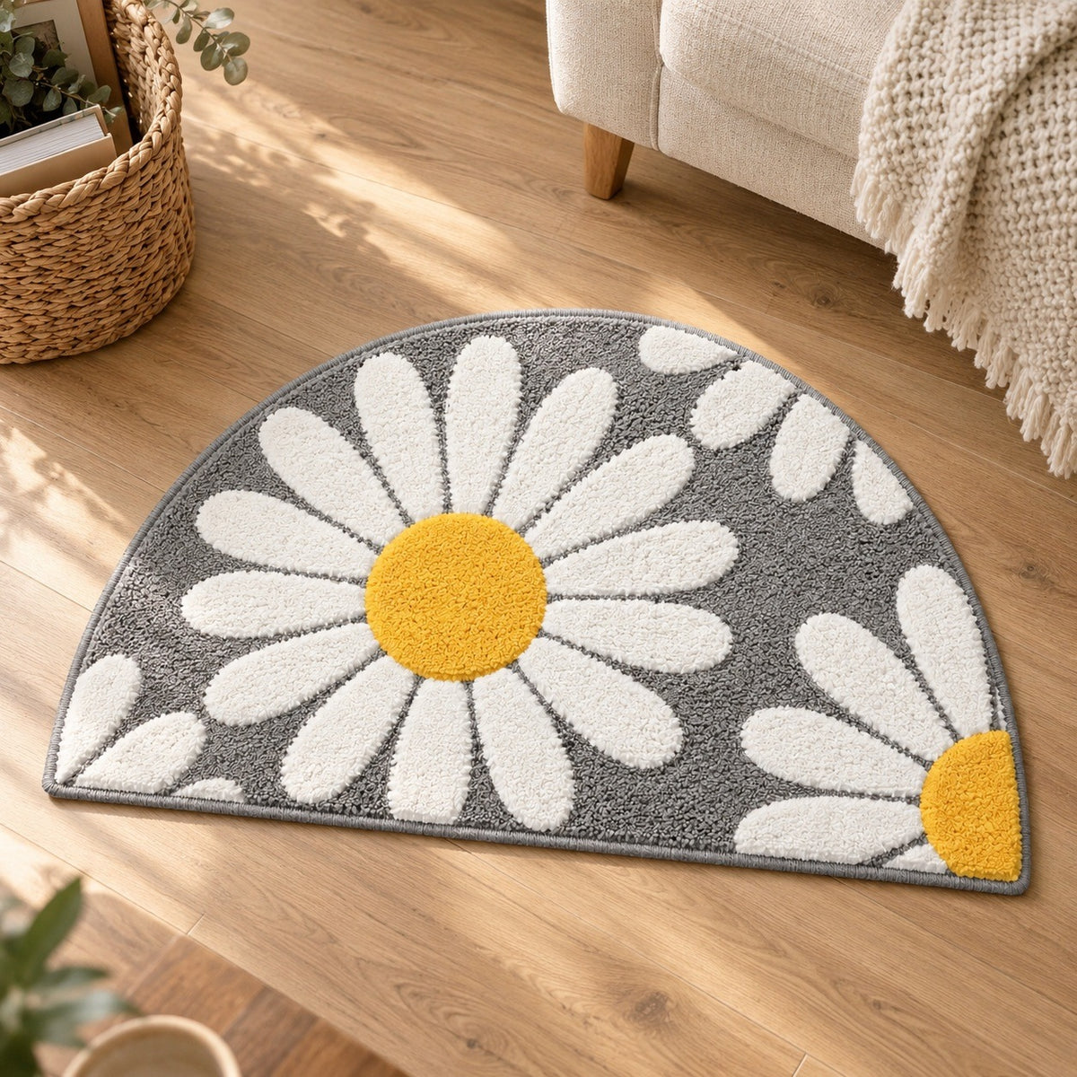 Feblilac Half Circle Daisy Tufted Bath Mat