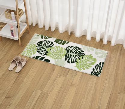 Feblilac Green Monstera Leaves Tufted Bath Mat