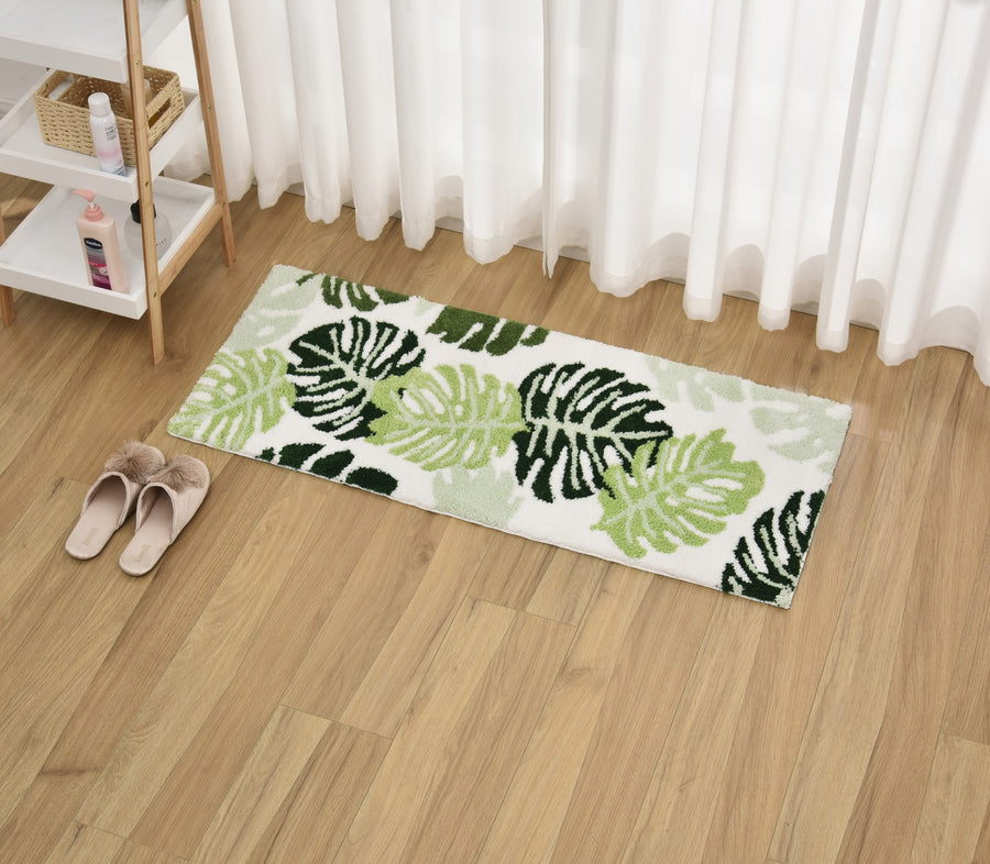 Feblilac Green Monstera Leaves Tufted Bath Mat