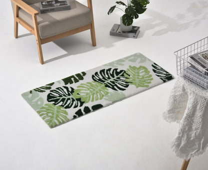Feblilac Green Monstera Leaves Tufted Bath Mat