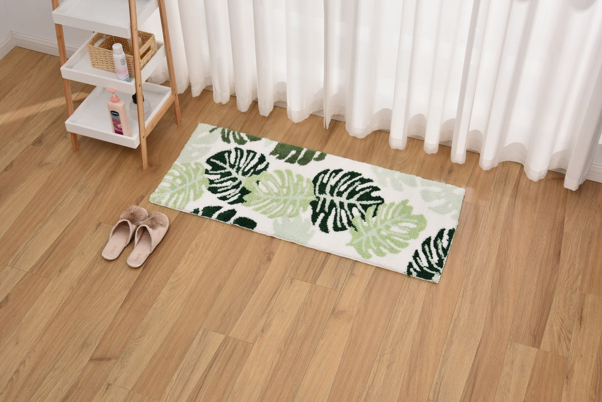 Feblilac Green Monstera Leaves Tufted Bath Mat