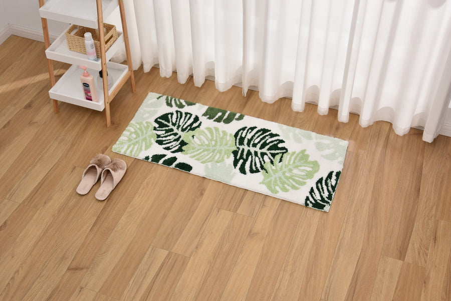 Feblilac Green Monstera Leaves Tufted Bath Mat
