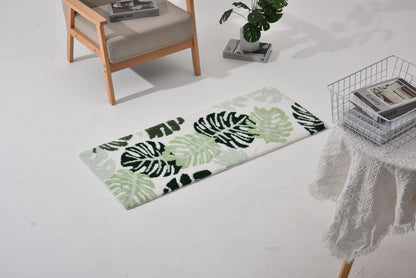 Feblilac Green Monstera Leaves Tufted Bath Mat