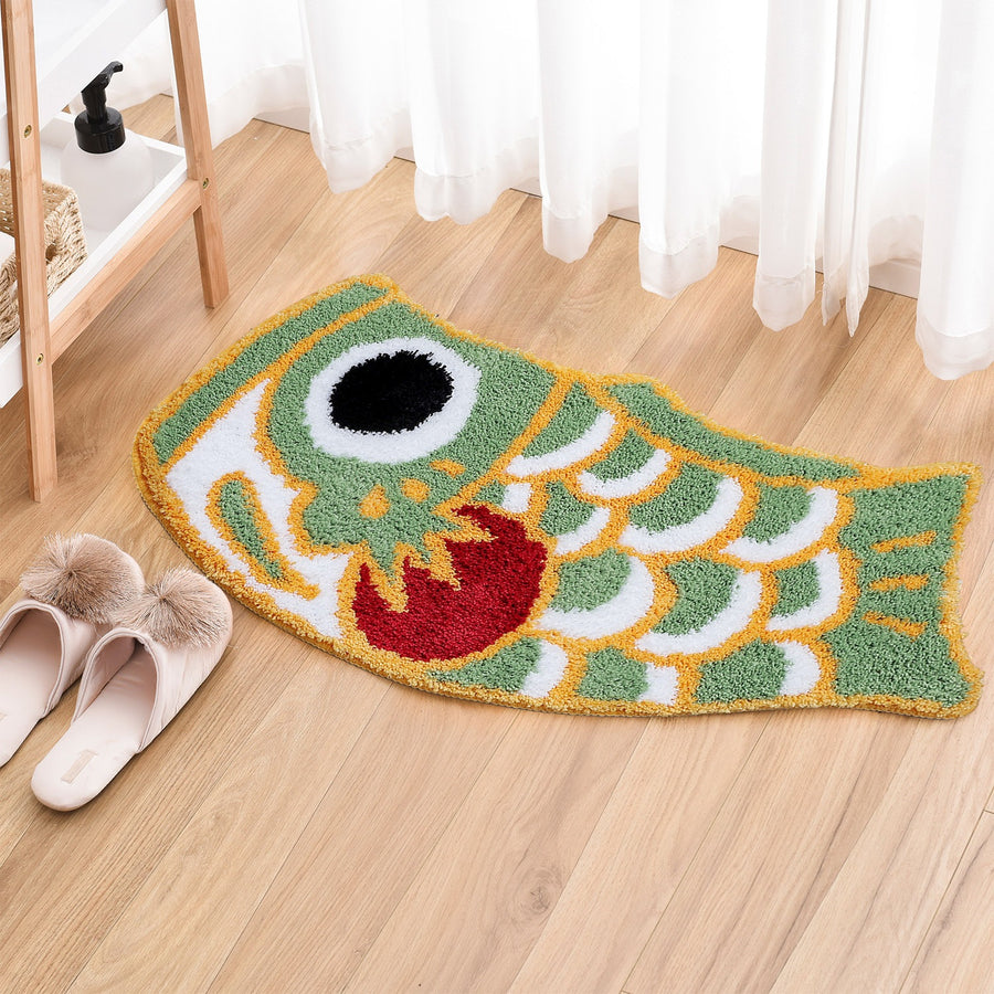 Feblilac Green Koinobori Carp Flag Tufted Bath Mat