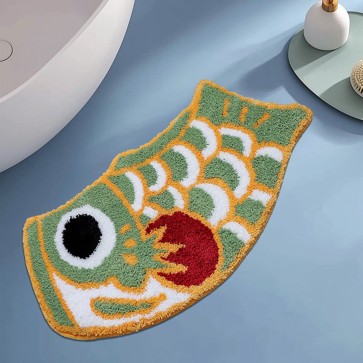 Feblilac Green Koinobori Carp Flag Tufted Bath Mat
