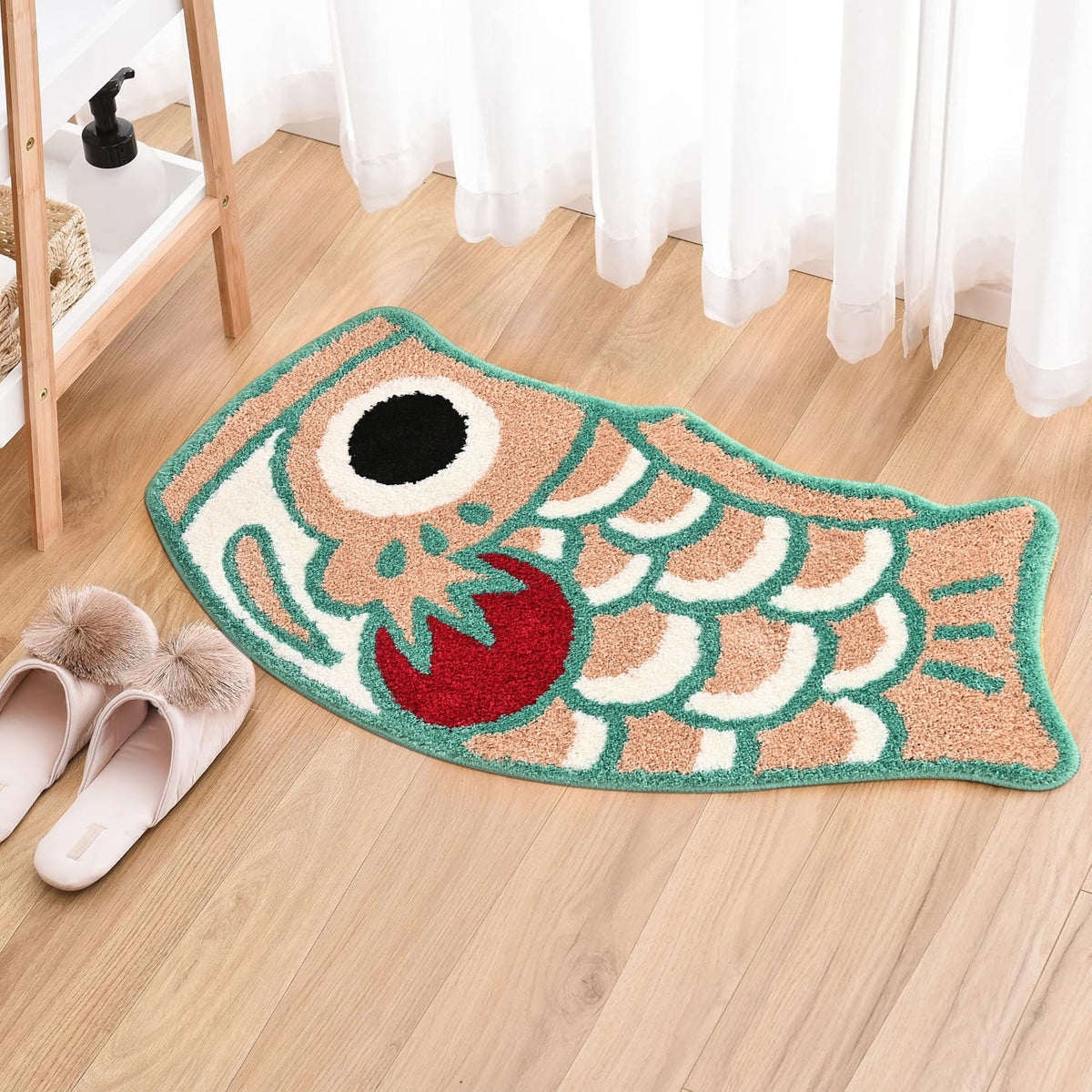 Feblilac Pink Blue and Red Koinobori Carp Flag Tufted Bath Mat
