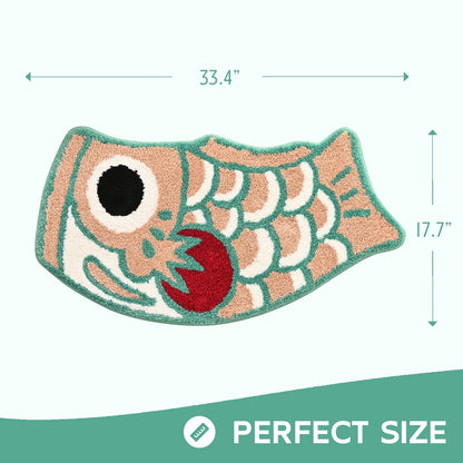 Feblilac Pink Blue and Red Koinobori Carp Flag Tufted Bath Mat