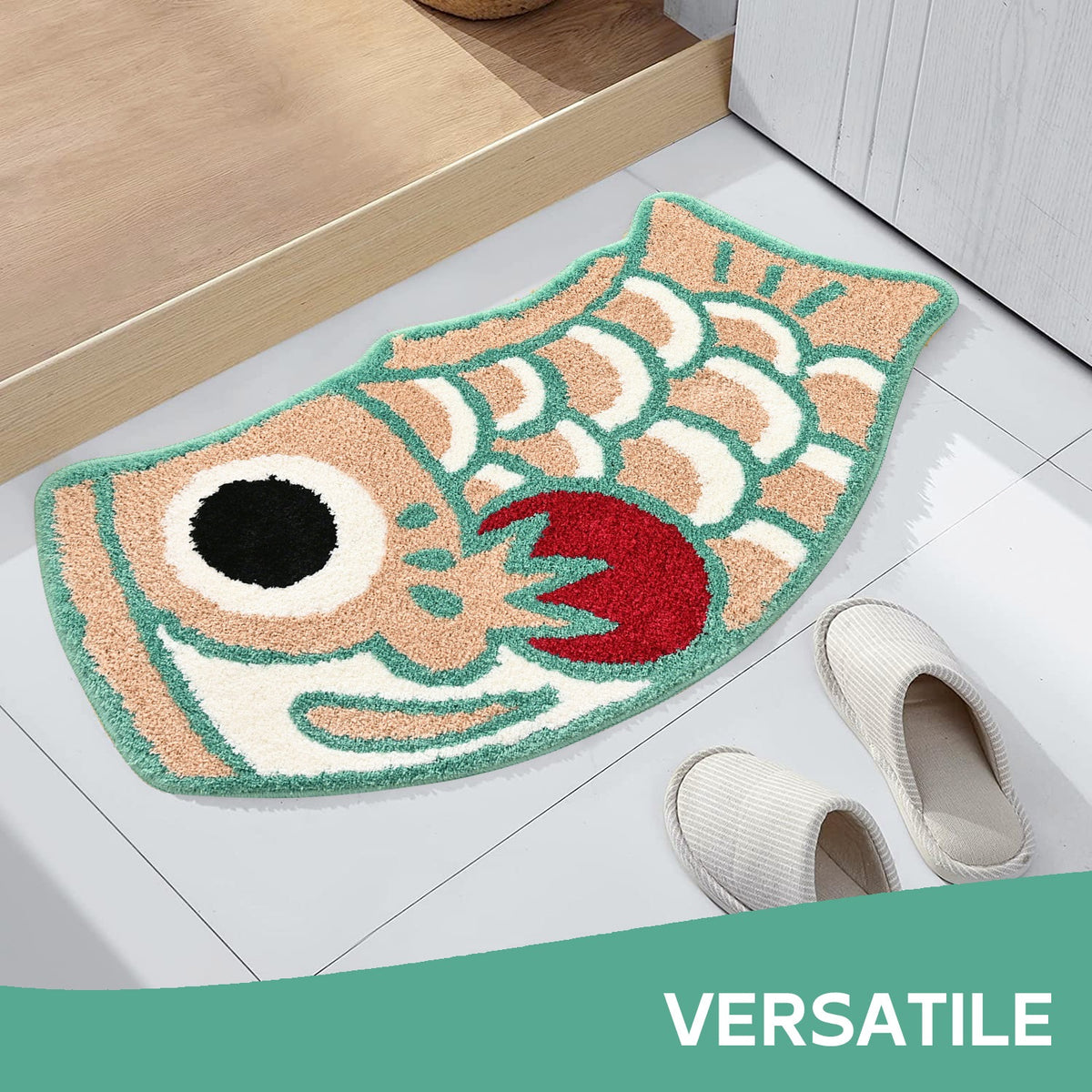 Feblilac Pink Blue and Red Koinobori Carp Flag Tufted Bath Mat