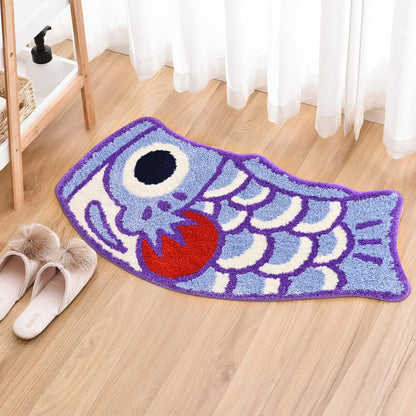 Feblilac Red and Purple Koinobori Carp Flag Tufted Bath Mat