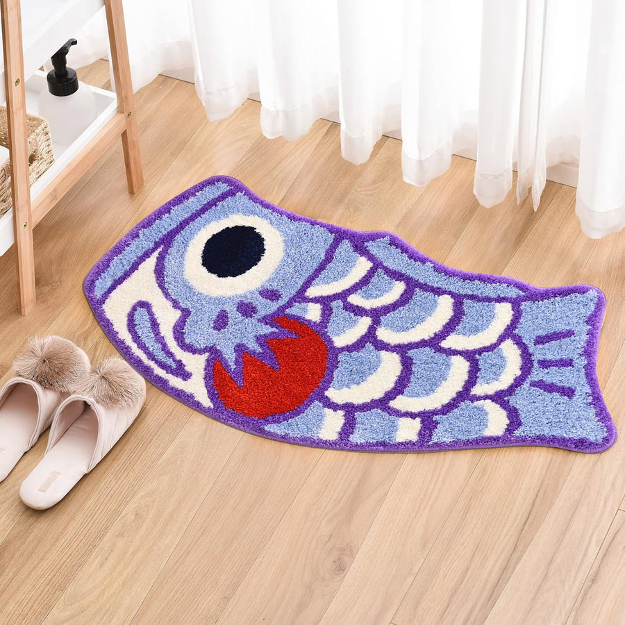 Feblilac Red and Purple Koinobori Carp Flag Tufted Bath Mat