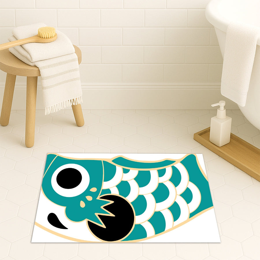 Feblilac Teal Koinobori Carp Flag Tufted Bath Mat