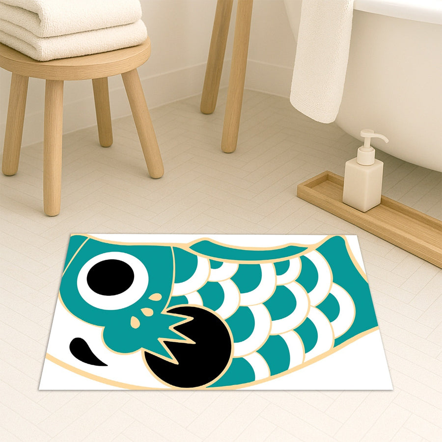 Feblilac Teal Koinobori Carp Flag Tufted Bath Mat