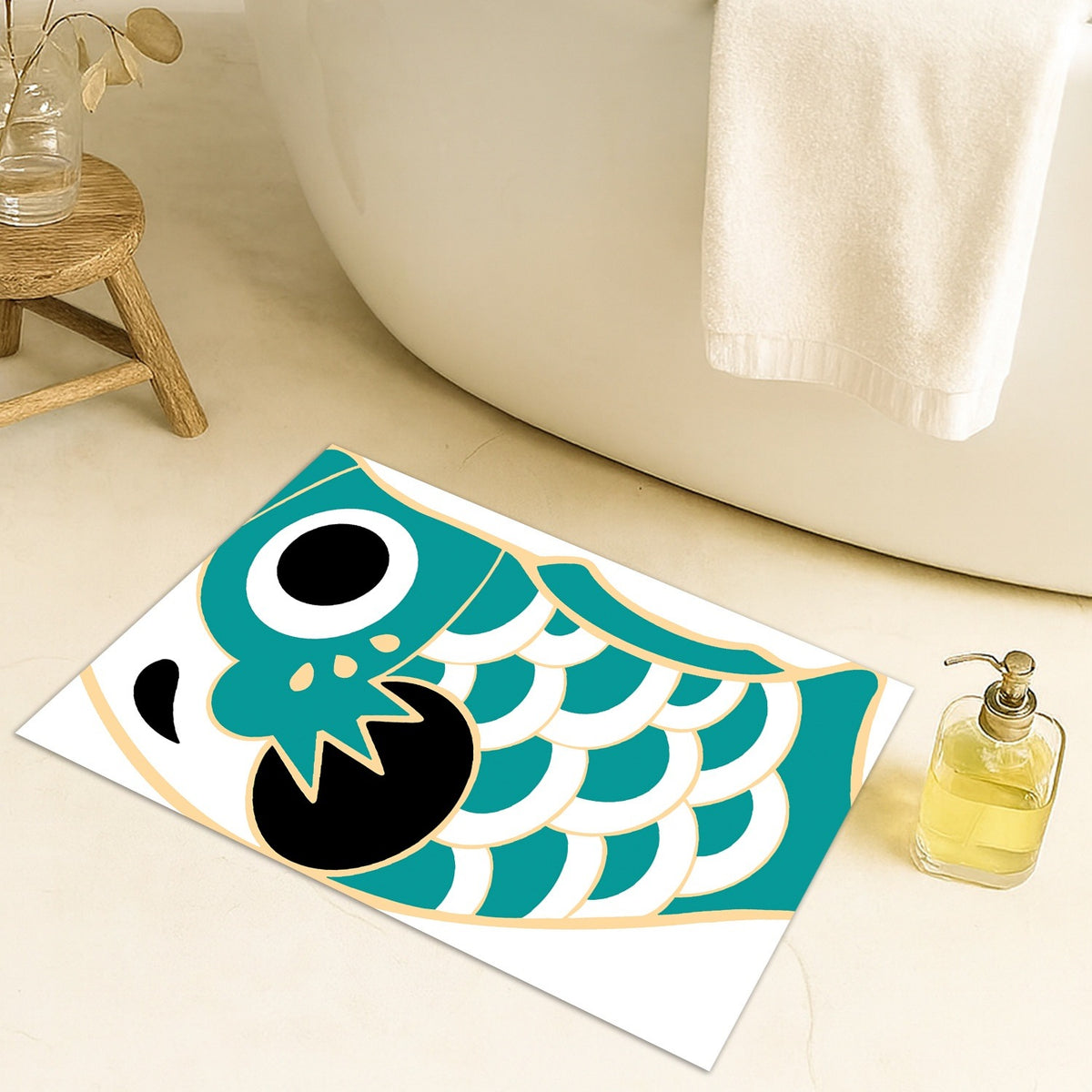 Feblilac Teal Koinobori Carp Flag Tufted Bath Mat
