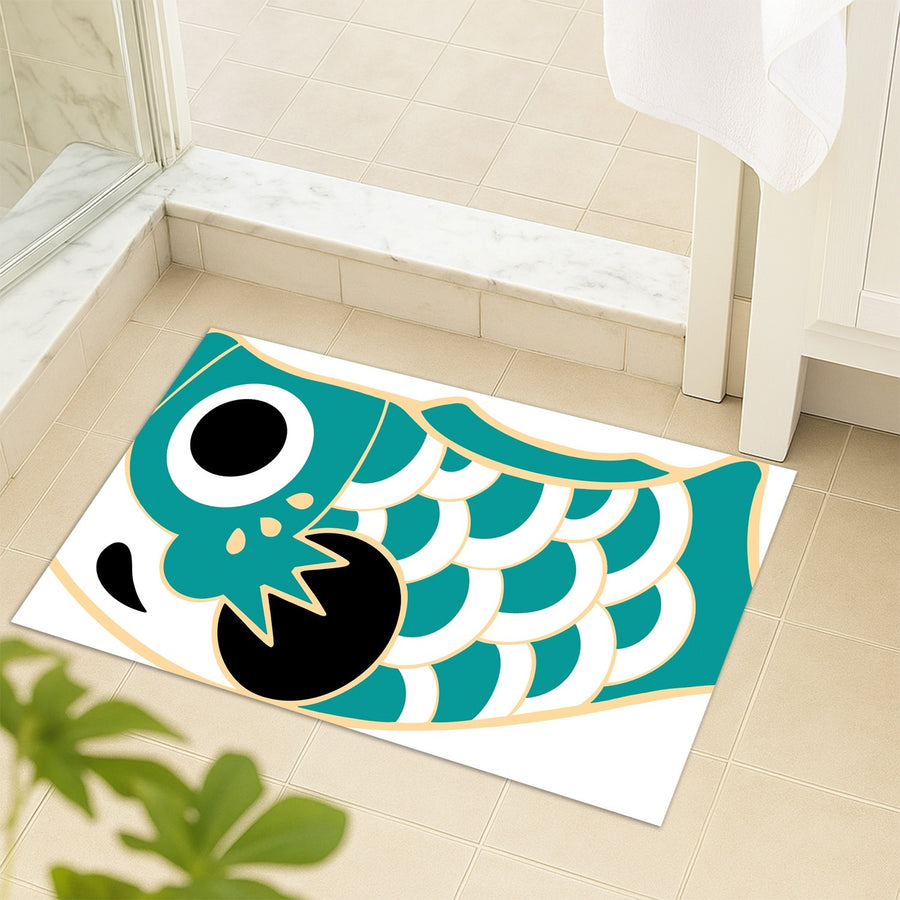 Feblilac Teal Koinobori Carp Flag Tufted Bath Mat