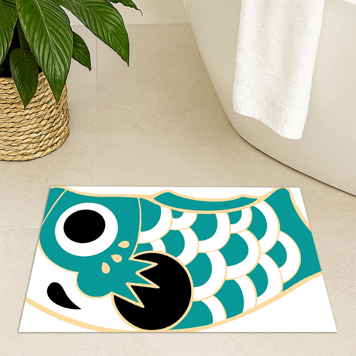 Feblilac Teal Koinobori Carp Flag Tufted Bath Mat