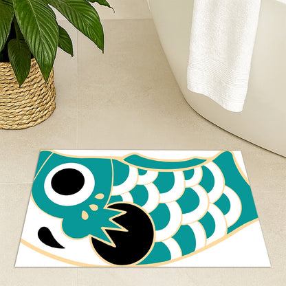 Feblilac Teal Koinobori Carp Flag Tufted Bath Mat