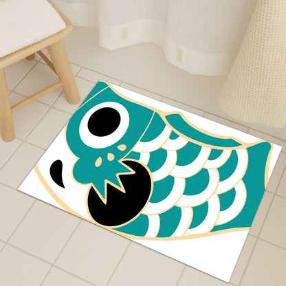 Feblilac Teal Koinobori Carp Flag Tufted Bath Mat