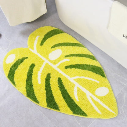 Feblilac Yellow and Green Leaves Tufted Bath Mat