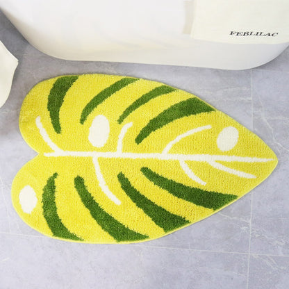 Feblilac Yellow and Green Leaves Tufted Bath Mat