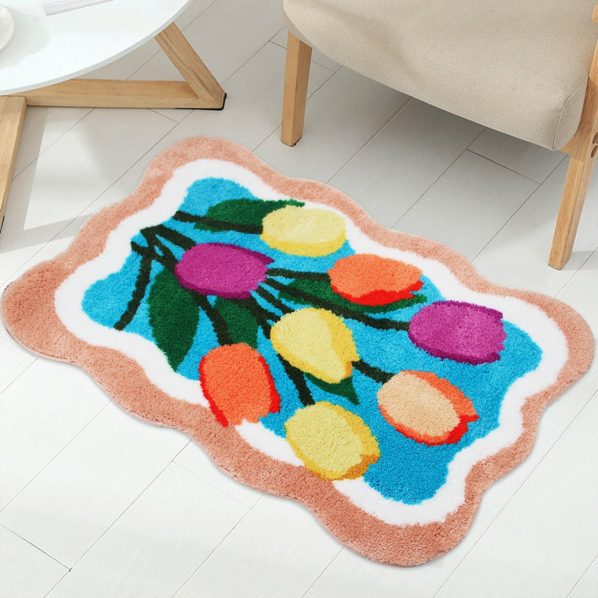 Feblilac Garden Irregular Tulip Tufted Bath Mat