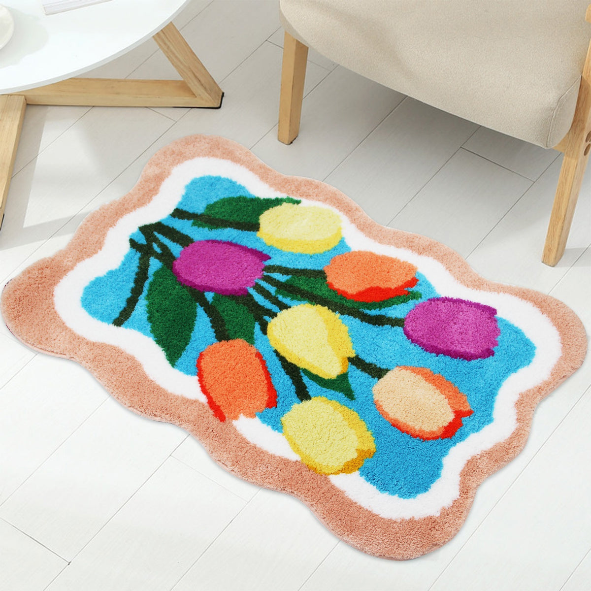 Feblilac Garden Irregular Tulip Tufted Bath Mat