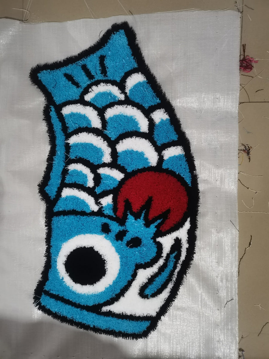 Feblilac Koinobori Carp Flag Bright Blue Red Fins Tufted Bath Mat