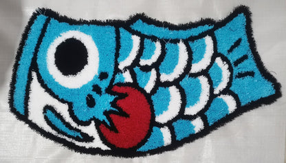 Feblilac Koinobori Carp Flag Bright Blue Red Fins Tufted Bath Mat