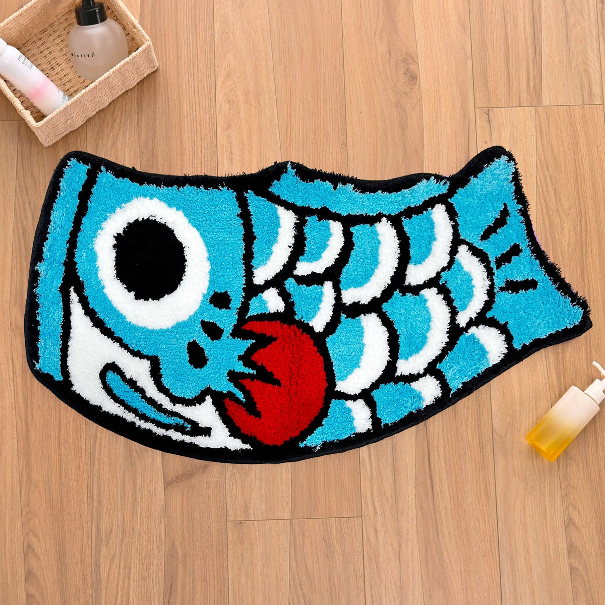 Feblilac Koinobori Carp Flag Bright Blue Red Fins Tufted Bath Mat