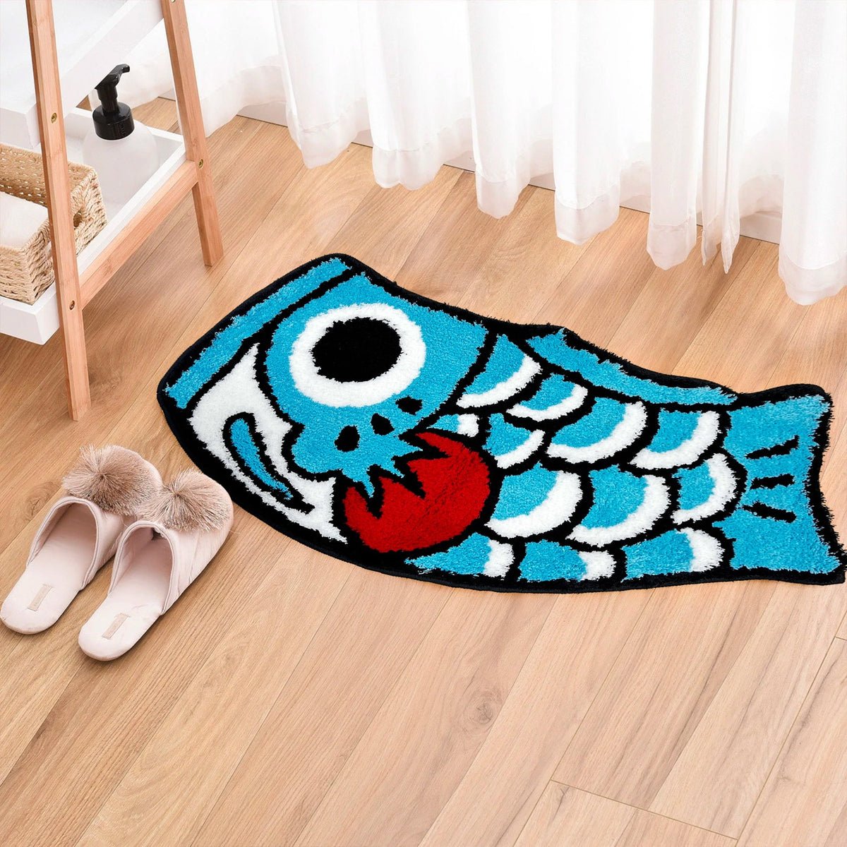 Feblilac Koinobori Carp Flag Bright Blue Red Fins Tufted Bath Mat