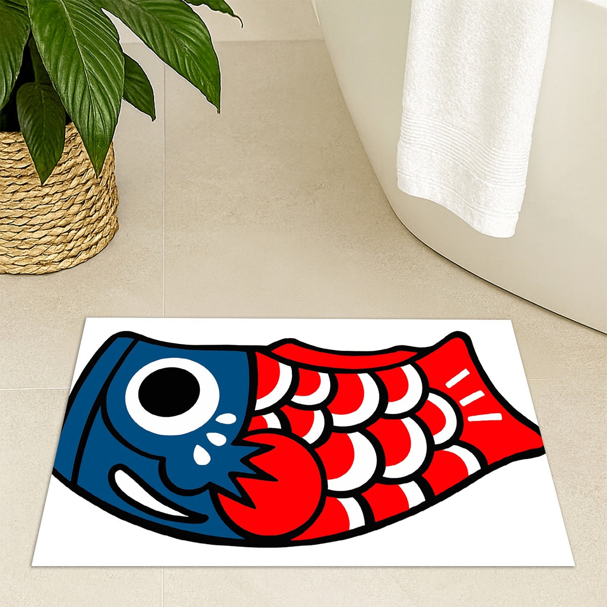 Feblilac Koinobori Carp Flag Stars and Stripes Tufted Bath Mat