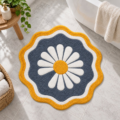 Feblilac Round Wavy Edge Chrysanthemum Tufted Bath Mat