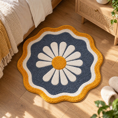 Feblilac Round Wavy Edge Chrysanthemum Tufted Bath Mat