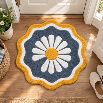 Feblilac Round Wavy Edge Chrysanthemum Tufted Bath Mat