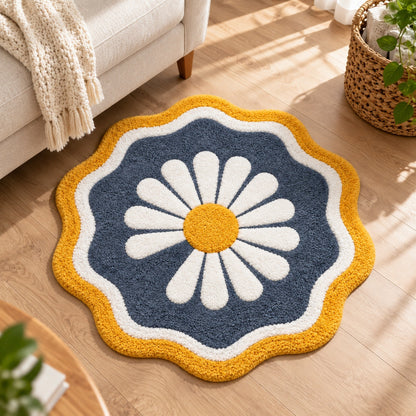 Feblilac Round Wavy Edge Chrysanthemum Tufted Bath Mat