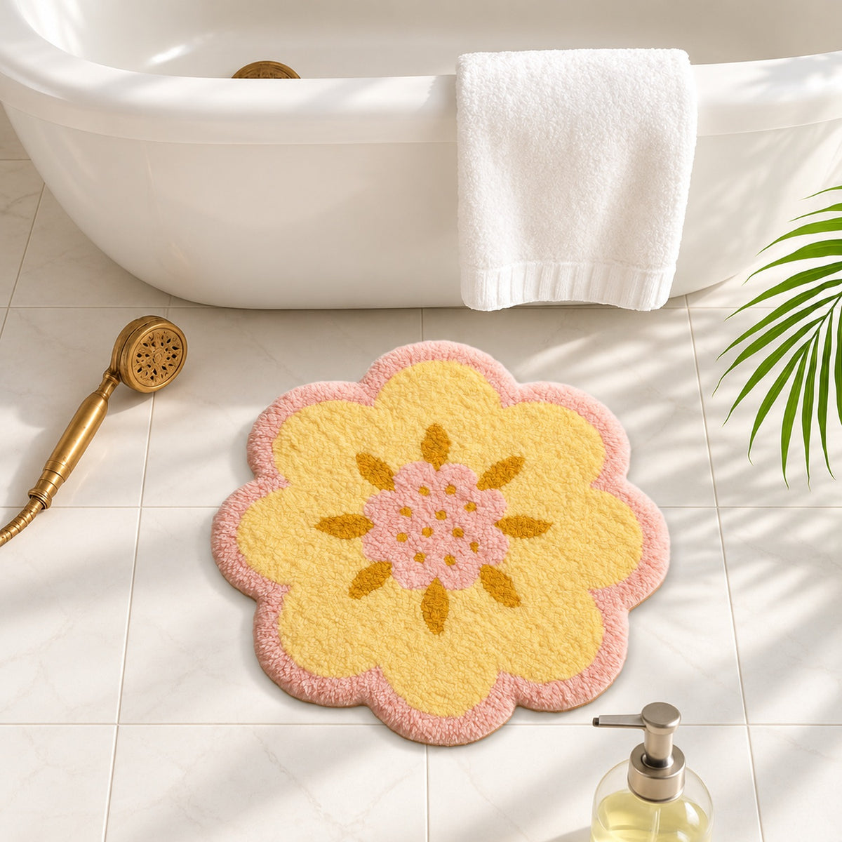 Pink Flower Shaped Tufted Bath Mat