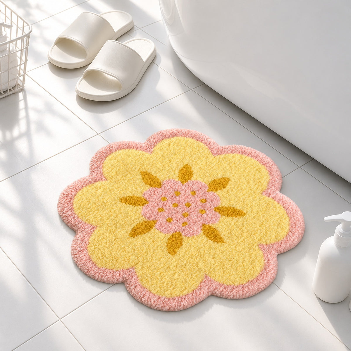 Pink Flower Shaped Tufted Bath Mat