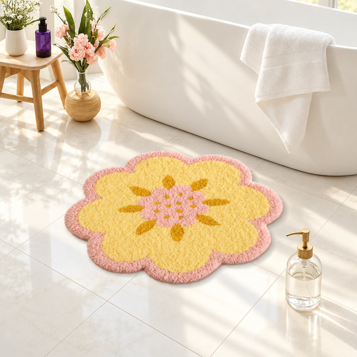 Pink Flower Shaped Tufted Bath Mat